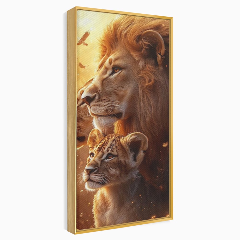 Tablou canvas cu tablou canvas cu lei in amurg, in rama de aluminiu auriu